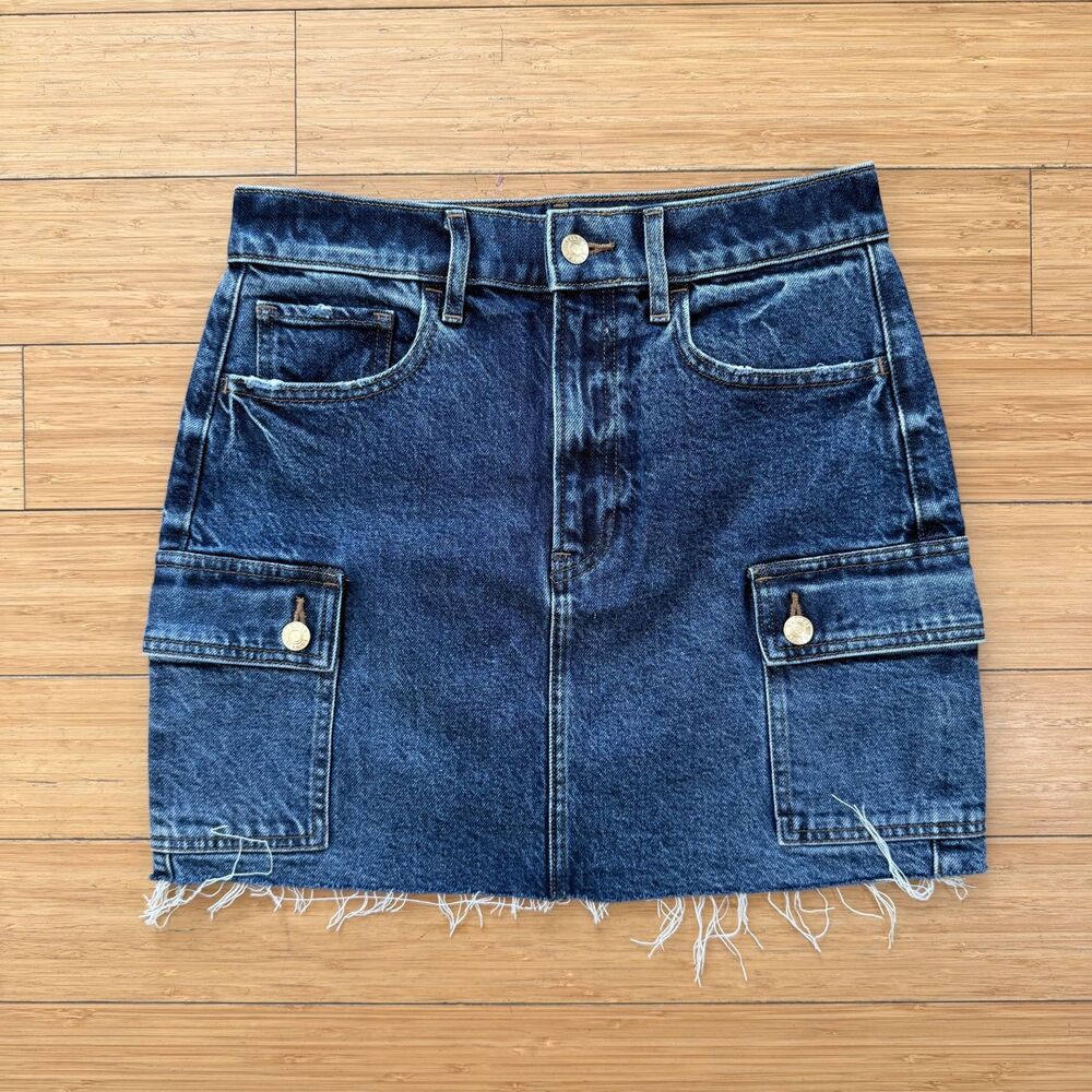 Express Denim Cargo Mini Skirt Size 4 High Rise Stretch Utility Blue